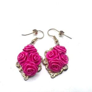 Vintage Fabric Floral Dangle Earrings